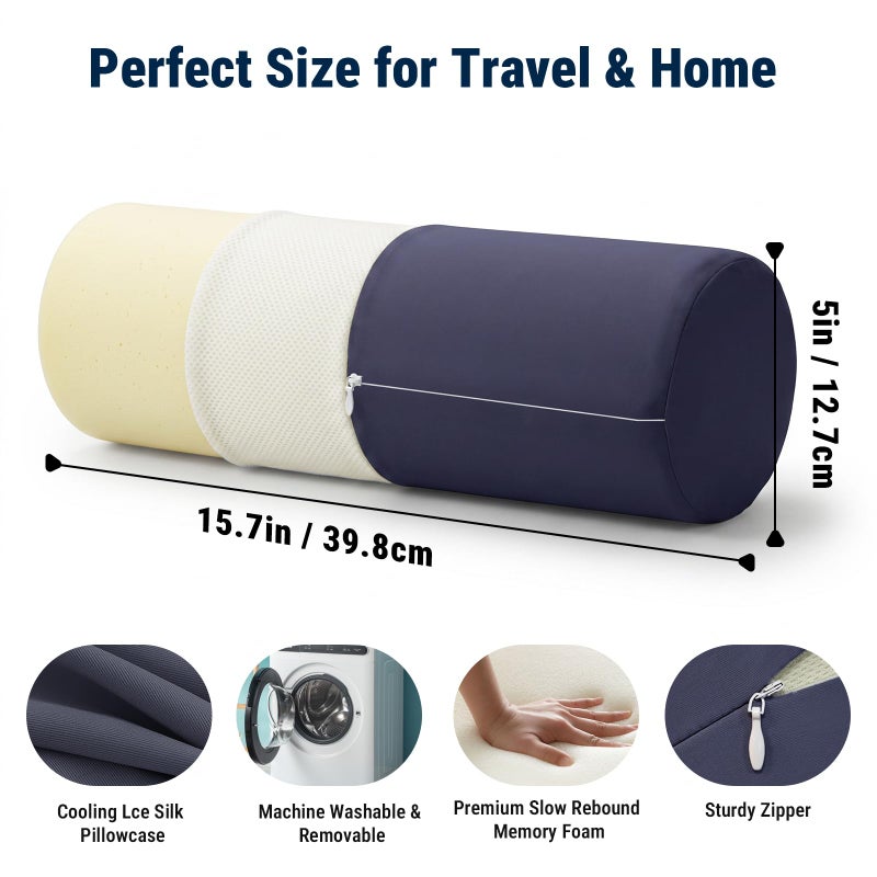 Cooling Memory Foam Neck Roll Pillow for Neck Pain Relief - Round Neck Support Pillow for Sleeping - Image 2
