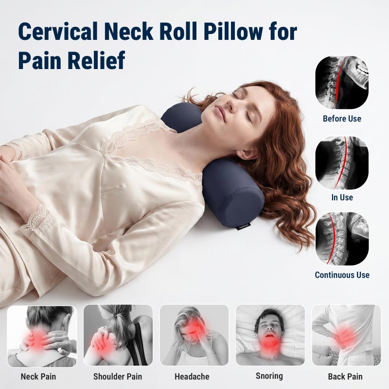 Cooling Memory Foam Neck Roll Pillow for Neck Pain Relief - Round Neck Support Pillow for Sleeping - Image 3