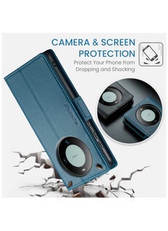 CaseMe Flip Wallet Case For Huawei Mate 60 Pro [RFID Blocking] PU Leather Wallet Flip Folio Case with Card Holder Kickstand Shockproof Phone Cover (Blue)  - Image 4