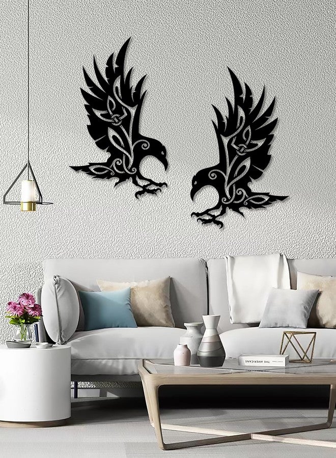 Benziso Viking Raven Wall Decor Metal Crow Wall Art Gothic Home Decorations Celtic Art for Living Room Bedroom Indoor Outdoor (Black 2 Set) - Image 3