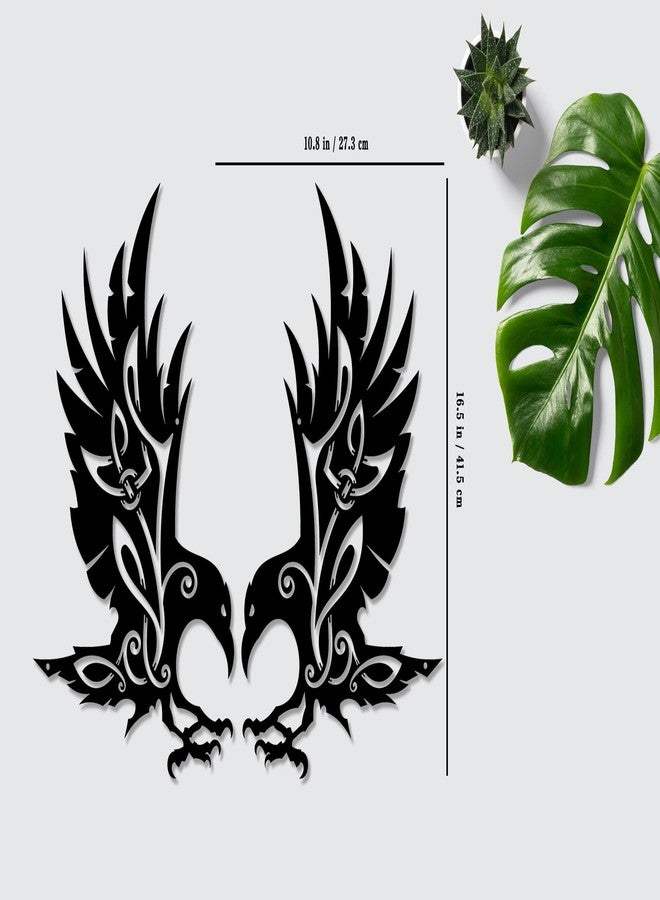 Benziso Viking Raven Wall Decor Metal Crow Wall Art Gothic Home Decorations Celtic Art for Living Room Bedroom Indoor Outdoor (Black 2 Set) - Image 2