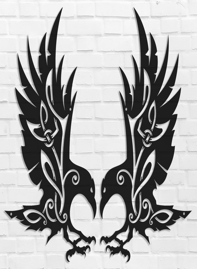 Benziso Viking Raven Wall Decor Metal Crow Wall Art Gothic Home Decorations Celtic Art for Living Room Bedroom Indoor Outdoor (Black 2 Set) - Image 1