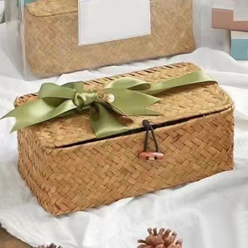 Woven Basket Pastoral Style Storage Basket Hand Woven Box Party -Wrapping Basket - Image 4
