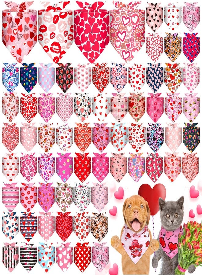 Reginary 72 Packs Valentine‘s Day Dog Bandanas Heart Adjustable Pet Bandanas Triangle Scarf Dog Bibs for Pet Costume Accessories (Heart) - Image 1