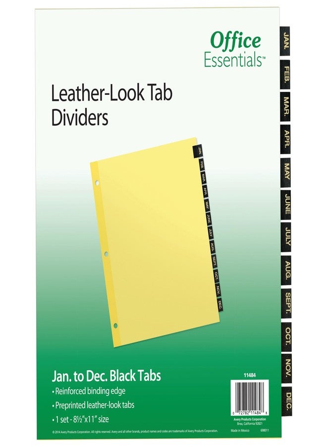 Office Essentials 11484 Preprinted Black Leather Tab Dividers, 12-Tab, Letter - Image 1