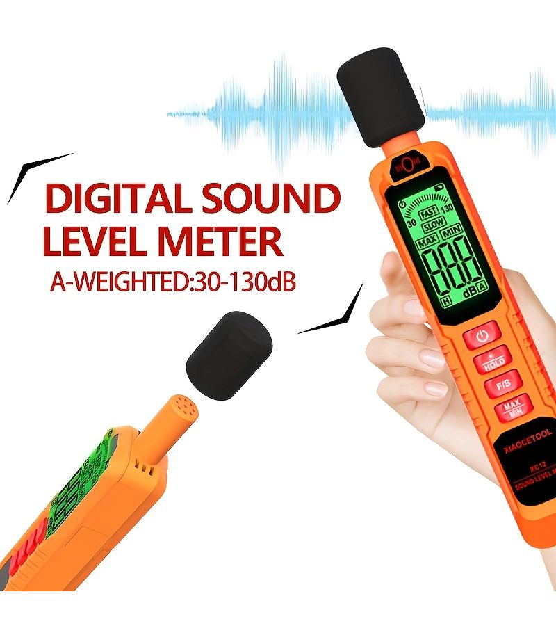 Orange Sound Level Meter 30-130 dB High Precision with Capacitive Microphone Dual Mode Selection Compact Portable LED Large Screen Display Data Hold for Indoor Office Road Traffic Construction Site - Image 4