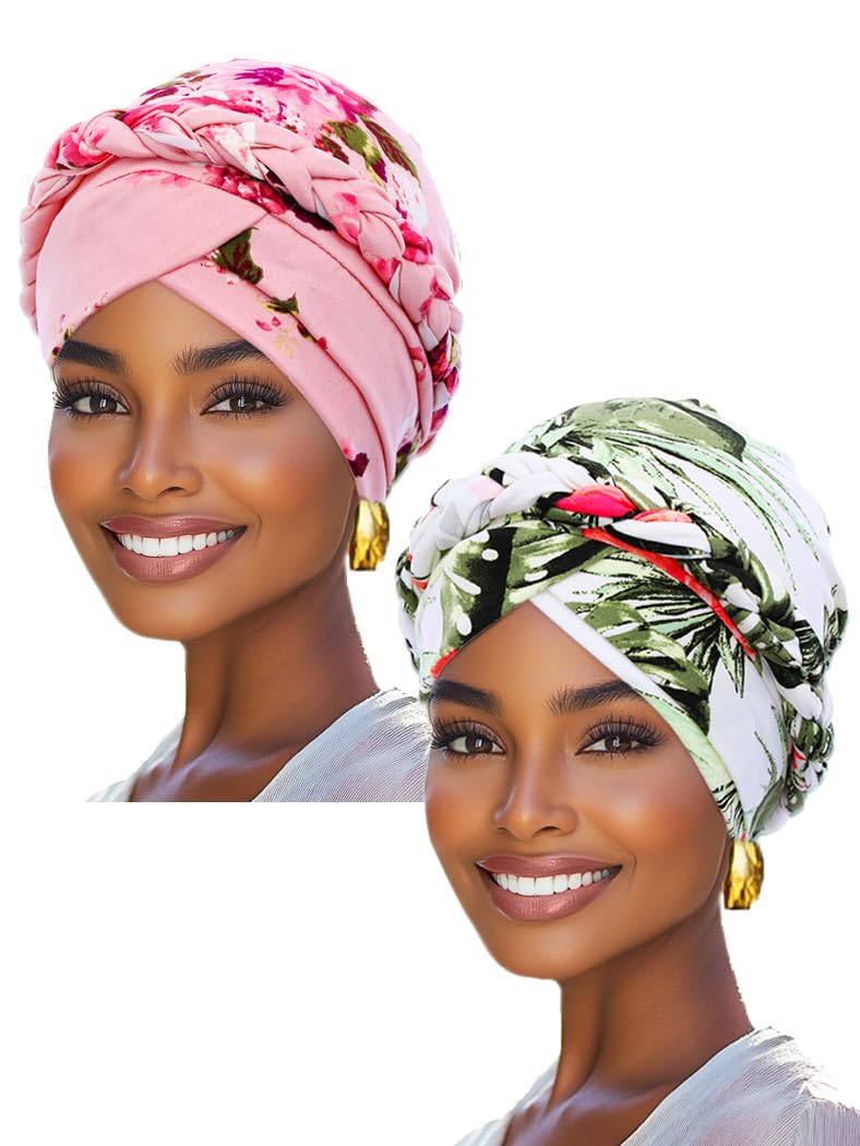 Woeoe Printed Turban,Flower Pretied Hair Turbans for Women - Image 1