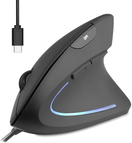 Perixx PERIMICE513C Wired Vertical USBC Mouse 6 Buttons Adjustable 10001600 DPI RightHanded 59ft Cable Black - Image 1