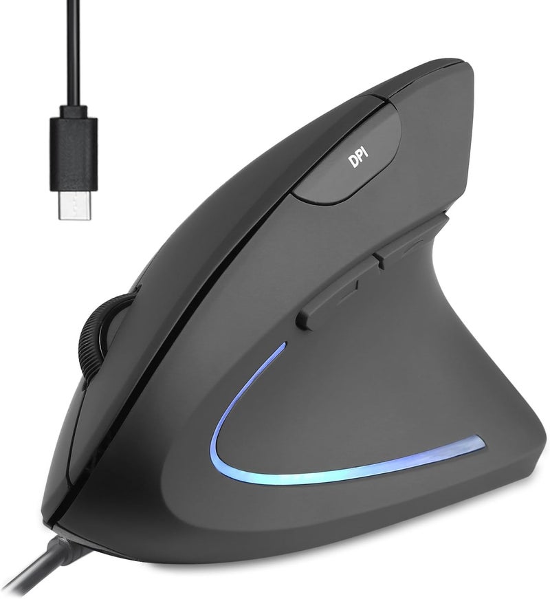 Perixx PERIMICE513C Wired Vertical USBC Mouse 6 Buttons Adjustable 10001600 DPI RightHanded 59ft Cable Black - Image 2