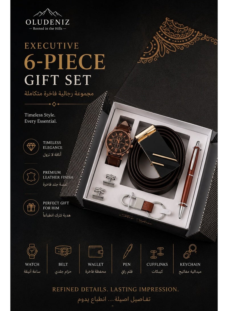 OLUDENIZ Luxury 6-Piece Men’s Gift Set – Watch, Belt, Pen, Cufflinks, Keychain & Elegant Box – Perfect for Business & Formal Occasions - Image 1