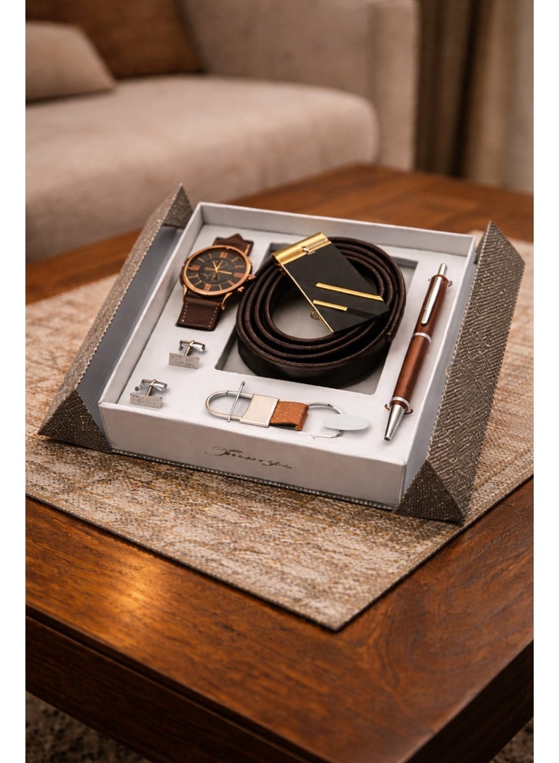 OLUDENIZ Luxury 6-Piece Men’s Gift Set – Watch, Belt, Pen, Cufflinks, Keychain & Elegant Box – Perfect for Business & Formal Occasions - Image 2