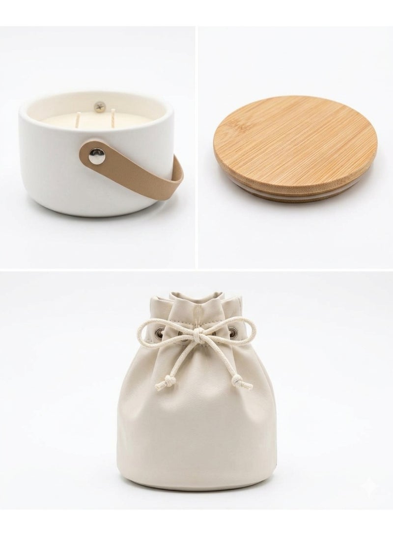 شمعة معطرة فاخرة مع وعاء سيراميك وغطاء خشبي - Image 3