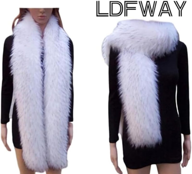 LDFWAY Long Men Women Faux Fur Collar Winter Warm Wrap Stole Scarf Shawl Shrug - Image 1