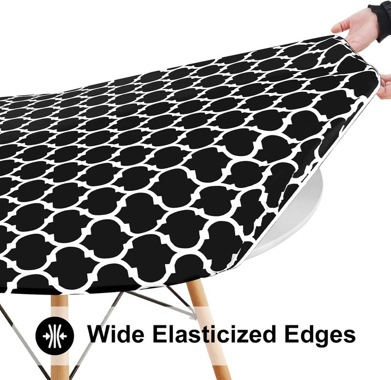 smiry Round Picnic Tablecloth, Waterproof Elastic Fitted Table Covers for 36" - 44" Tables, Wipeable Flannel Backed Vinyl Tablecloths for Camping, Indoor, Outdoor, Black & White - Image 3
