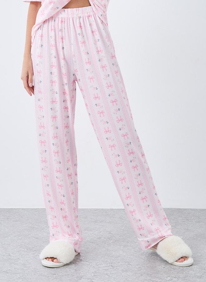 Styli Linear Bow Print Short Sleeve Shirt and Pyjama Set - Image 5