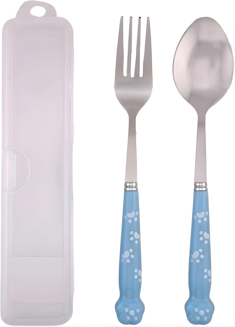 BrainGiggles Kids Cutlery Set with Case | Stainless Steel 18/10 Flatware BPA Free Handles | Toddler Spoon & Fork Set for LunchBox | Children Tableware with Portable Case for School, Travel (Blue) - Image 1