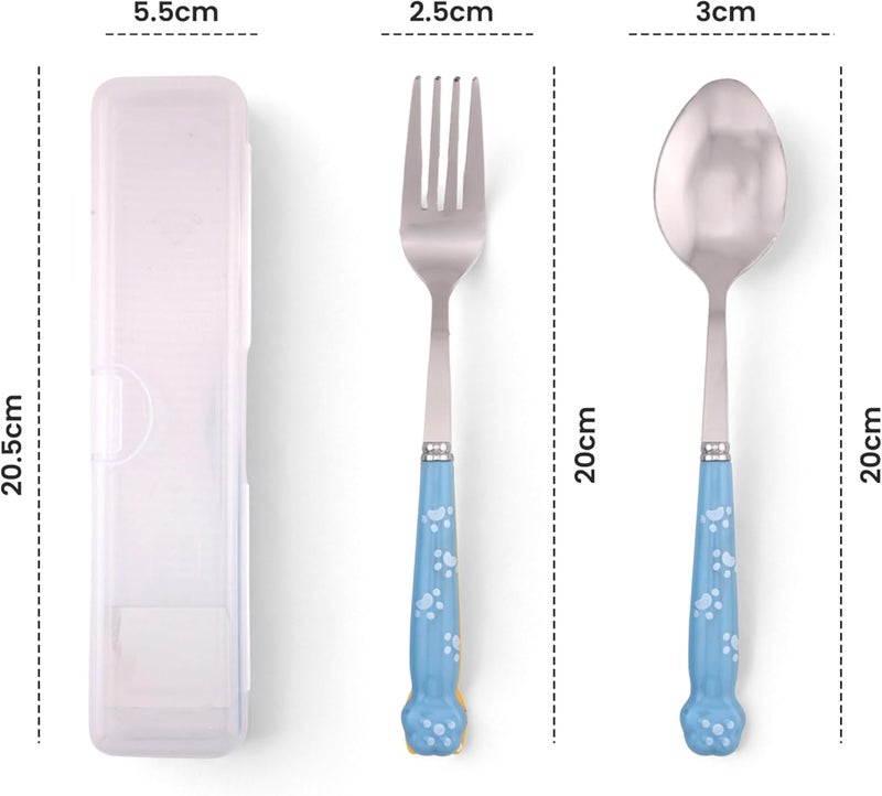 BrainGiggles Kids Cutlery Set with Case | Stainless Steel 18/10 Flatware BPA Free Handles | Toddler Spoon & Fork Set for LunchBox | Children Tableware with Portable Case for School, Travel (Blue) - Image 4