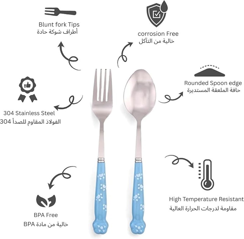 BrainGiggles Kids Cutlery Set with Case | Stainless Steel 18/10 Flatware BPA Free Handles | Toddler Spoon & Fork Set for LunchBox | Children Tableware with Portable Case for School, Travel (Blue) - Image 2