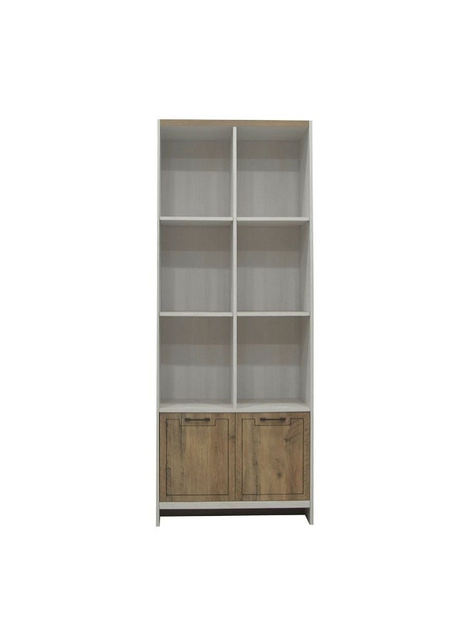 DANUBE HOME Swann 2-Door Book Case With Open Shelves Modern Storage Cabinet Stylish Bookcase For Living Room Bedroom Home office Summer Oak And Pearl White Bookshelf - Image 2