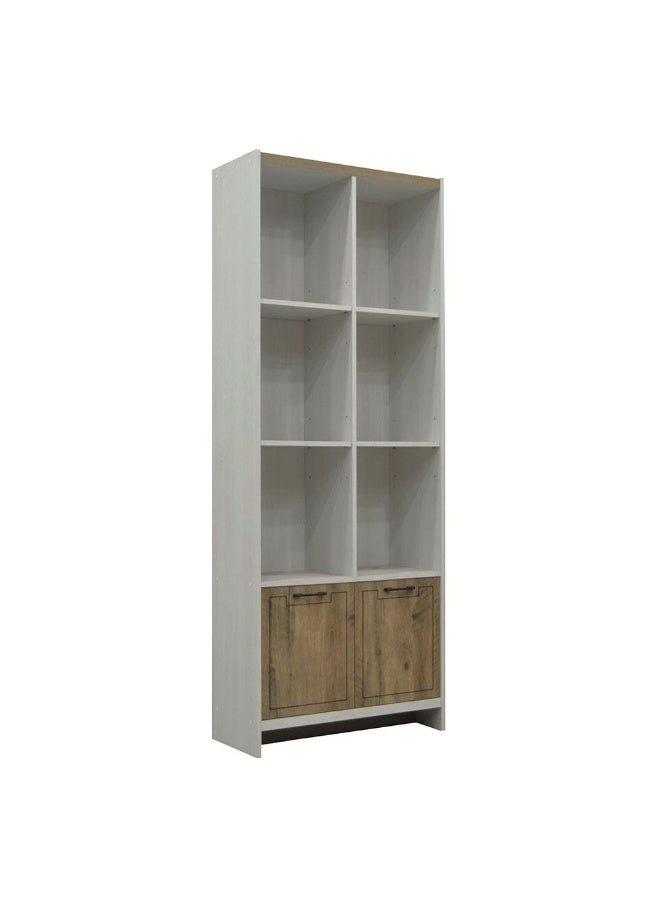 DANUBE HOME Swann 2-Door Book Case With Open Shelves Modern Storage Cabinet Stylish Bookcase For Living Room Bedroom Home office Summer Oak And Pearl White Bookshelf - Image 4