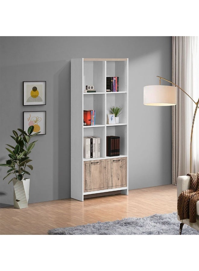 DANUBE HOME Swann 2-Door Book Case With Open Shelves Modern Storage Cabinet Stylish Bookcase For Living Room Bedroom Home office Summer Oak And Pearl White Bookshelf - Image 1