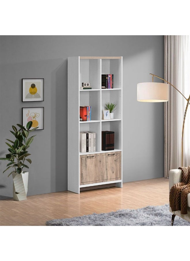 DANUBE HOME Swann 2-Door Book Case With Open Shelves Modern Storage Cabinet Stylish Bookcase For Living Room Bedroom Home office Summer Oak And Pearl White Bookshelf  - Image 4