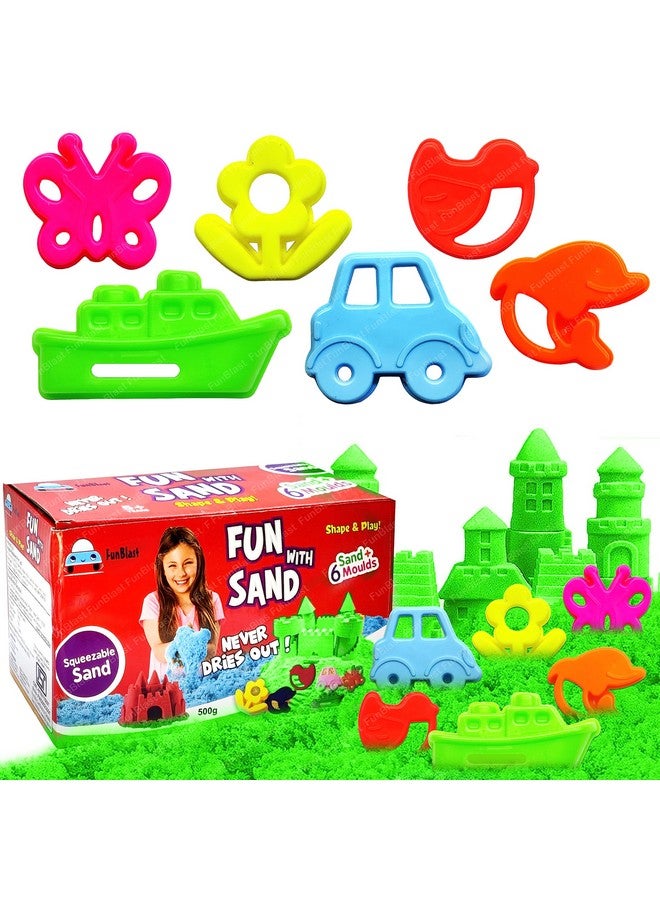 FunBlast Creative Sand for Kids - Natural Kinetic Sand Kit with Moulds for Kids Activity Toys, Soft Sand Clay Toys with Moulds for Kids, Boys, Girls (500 Gm Sand & 6 Pcs Mould) (Green) - Image 1