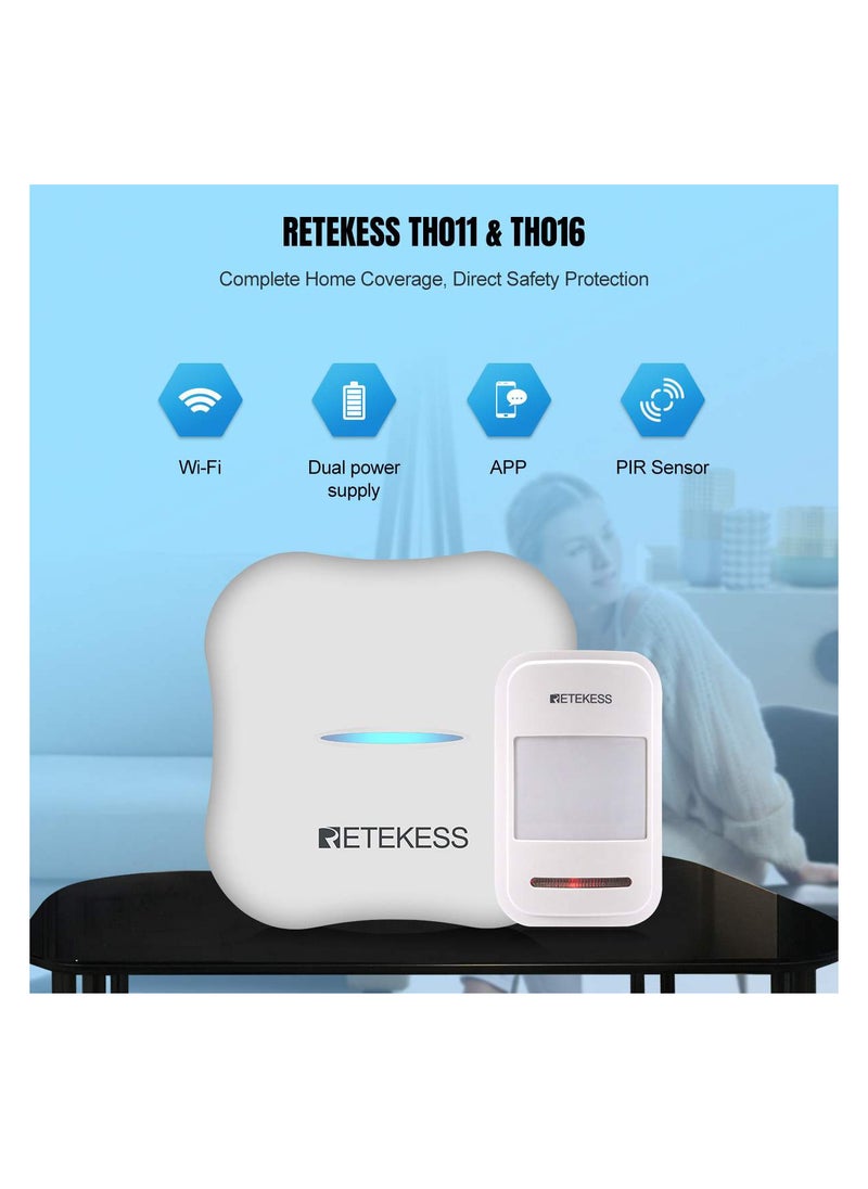 Retekess - Wi-Fi home alarm system, infrared sensor to detect movement for home security. It contains 1 motion detector TH016 + control panel TH011. Up to 23 detectors can be added to the control panel. - Image 1