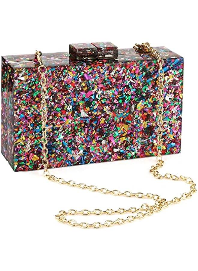 Arabest Acrylic Purses and Handbags for Women Multicolor Perspex Geometric Patterns Box Clutch Banquet Evening Crossbody Handbag - Image 1
