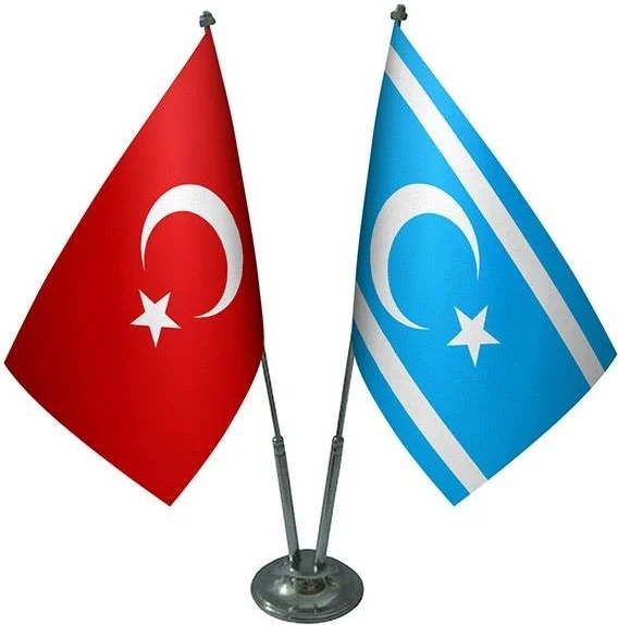 ساترنديزاين Desktop Kirkuk Turkmeneli Flag Turkish Flag Double Chrome Poles Table Flag Set
