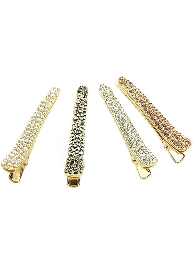 Suoirblss 4PCS Rhinestone Crystal Hair Clip Pearl Barrette Hair Accessories Duck Bill Alligator Hair Clips for Girls Women Lady 