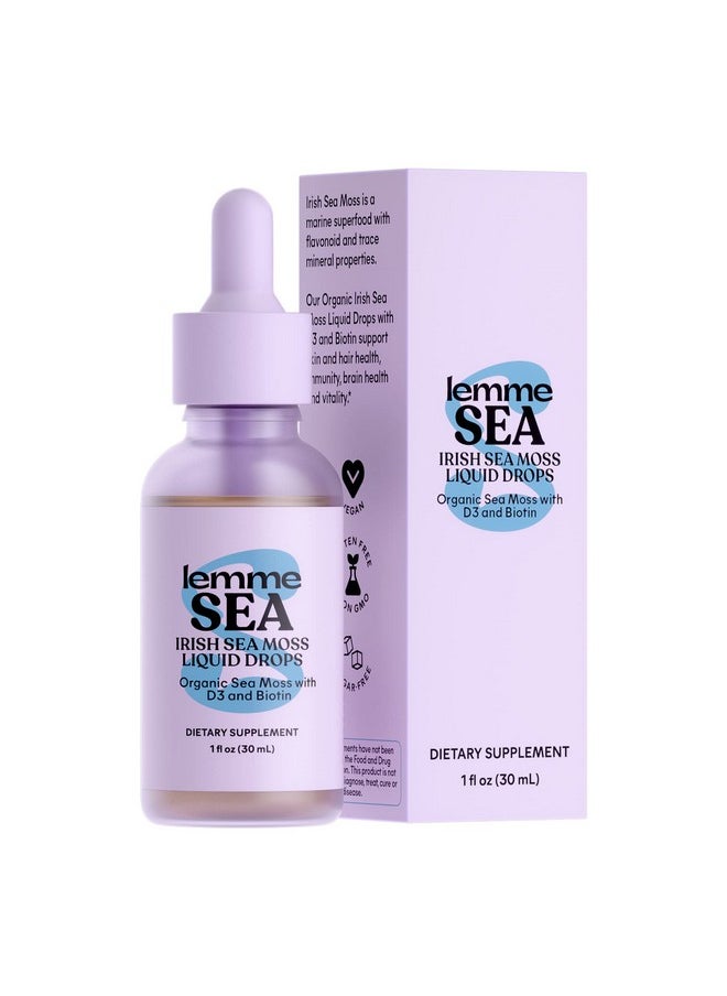 Lemme - Lemme Irish Sea Moss Organic Liquid Drops with Vitamin D3 and Biotin for Trace Mineral Support, Immunity, Hair, Skin & Nails, Brain Health - Vegan, Gluten & Sugar Free, Non GMO, 1 oz, 30 Servings - Image 1
