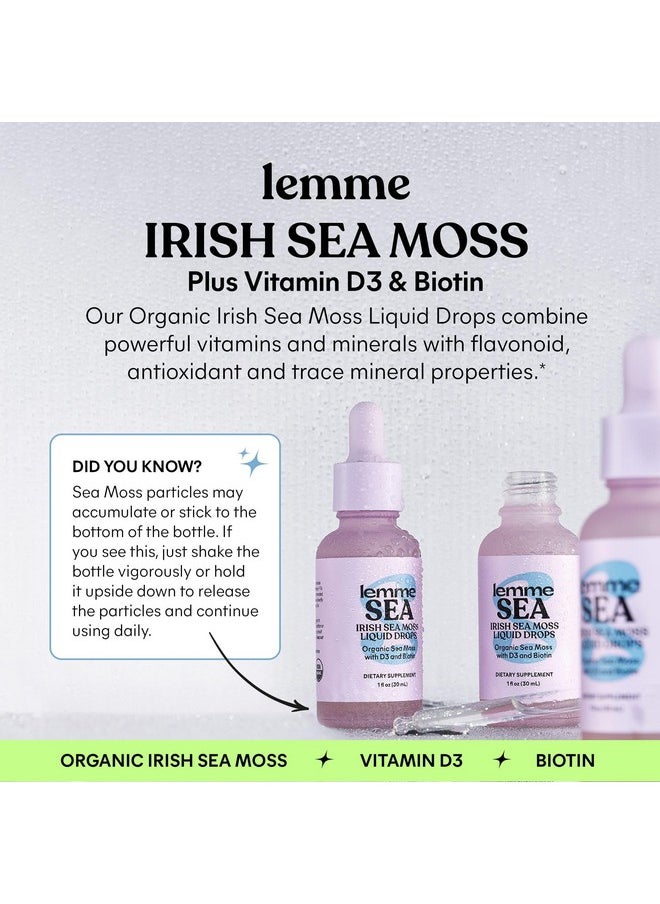 Lemme - Lemme Irish Sea Moss Organic Liquid Drops with Vitamin D3 and Biotin for Trace Mineral Support, Immunity, Hair, Skin & Nails, Brain Health - Vegan, Gluten & Sugar Free, Non GMO, 1 oz, 30 Servings - Image 1