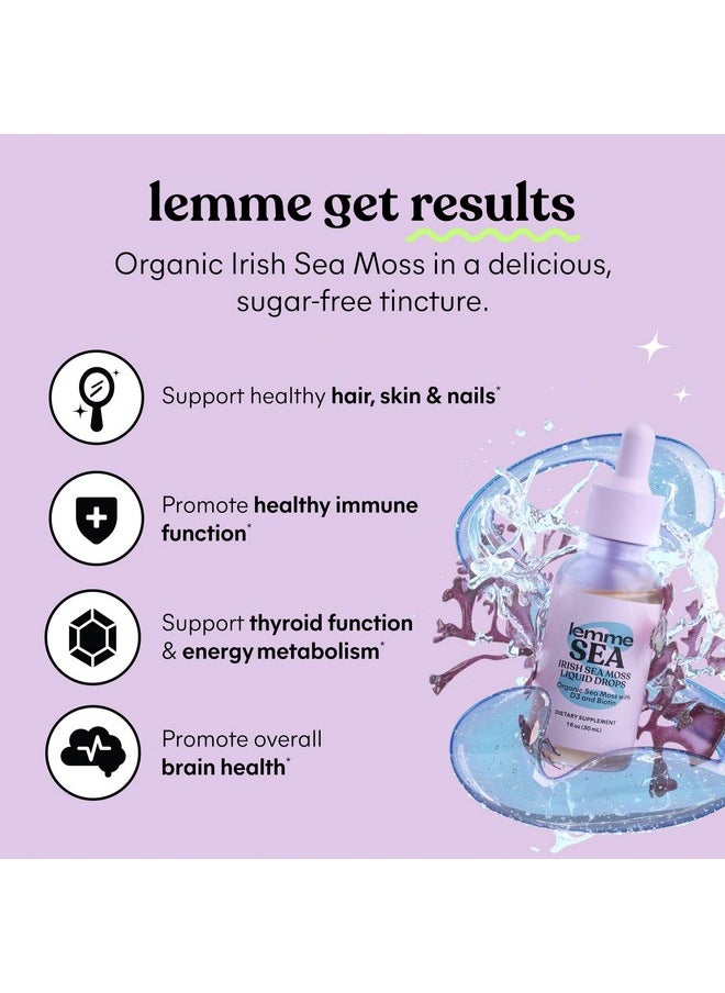 Lemme - Lemme Irish Sea Moss Organic Liquid Drops with Vitamin D3 and Biotin for Trace Mineral Support, Immunity, Hair, Skin & Nails, Brain Health - Vegan, Gluten & Sugar Free, Non GMO, 1 oz, 30 Servings - Image 1
