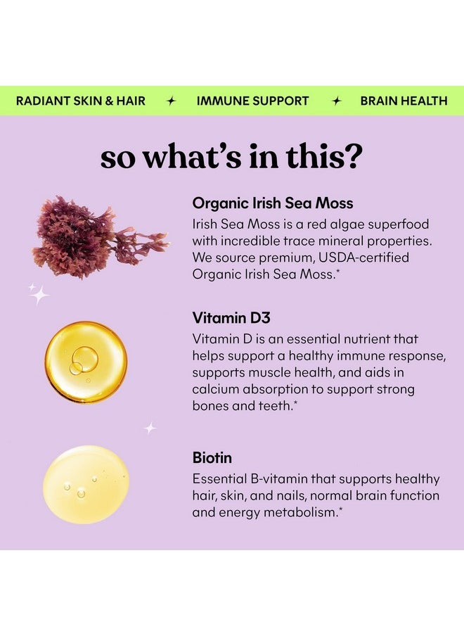 Lemme - Lemme Irish Sea Moss Organic Liquid Drops with Vitamin D3 and Biotin for Trace Mineral Support, Immunity, Hair, Skin & Nails, Brain Health - Vegan, Gluten & Sugar Free, Non GMO, 1 oz, 30 Servings - Image 1