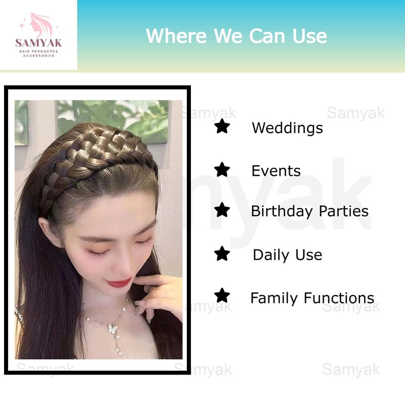 Samyak Synthetic Hair Braided Hair Band 4 Plaited Headband For Women  Girls Fashion Hair Accessory Natural Brown - Image 4