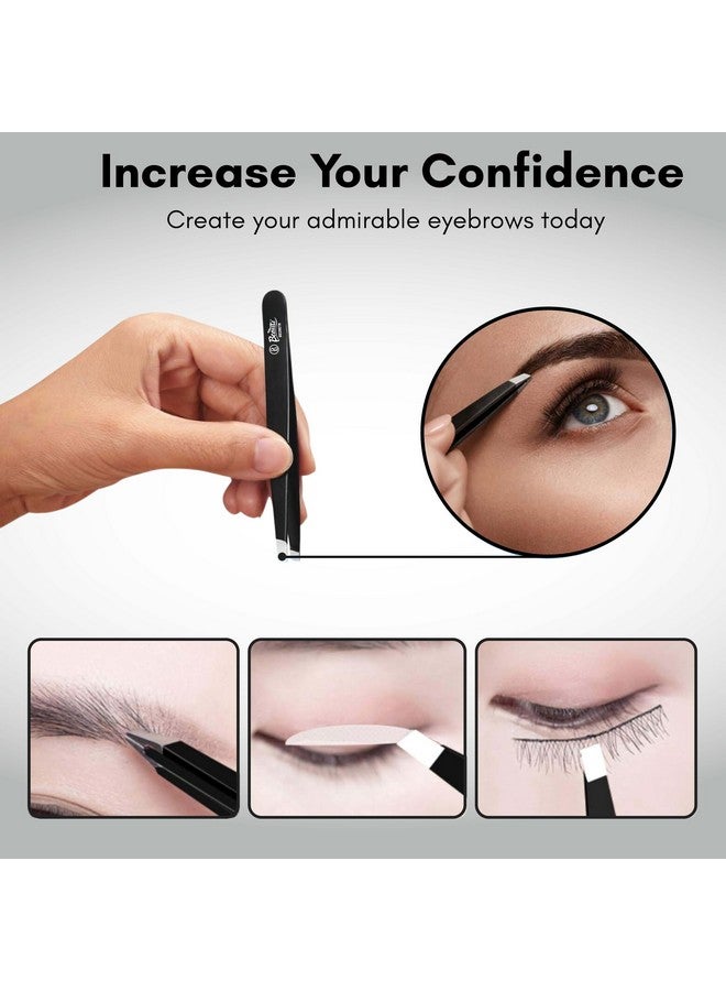 Beaute Secrets Tweezers Set Tweezers For Eyebrows Great Precision Plucker For Facial Hair Splinter And Ingrown Hair Removal Hair Threading(Black) - Image 4