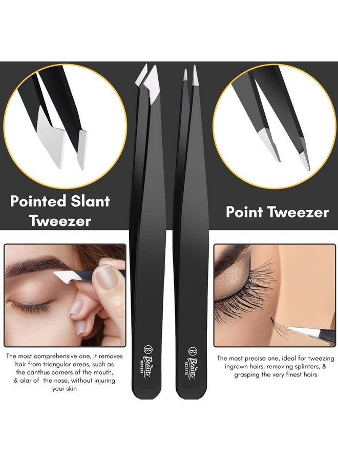 Beaute Secrets Tweezers Set Tweezers For Eyebrows Great Precision Plucker For Facial Hair Splinter And Ingrown Hair Removal Hair Threading(Black) - Image 5