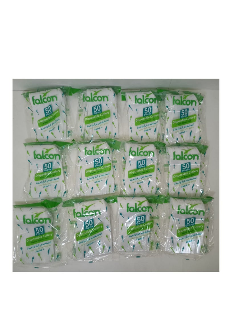 Falconpack Falcon  Pack Of 12   X 50 Pcs Plastic Spoons White  600 Pcs - Image 1