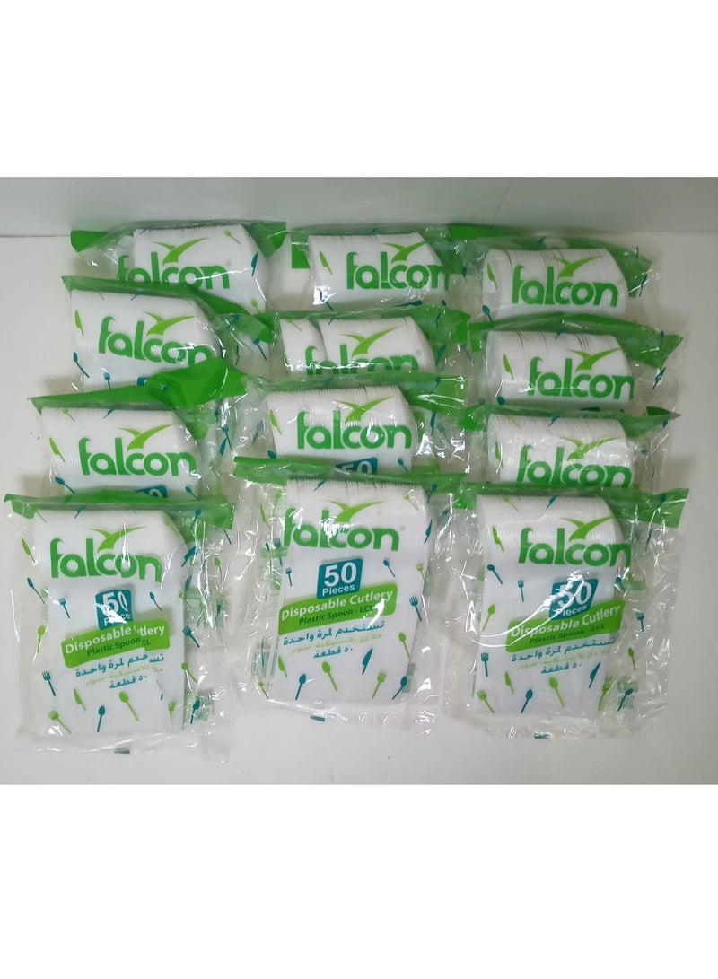 Falconpack Falcon  Pack Of 12   X 50 Pcs Plastic Spoons White  600 Pcs - Image 2