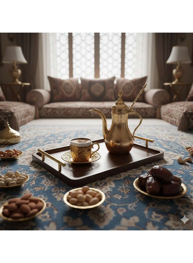 علبة خدمة الخيزران 1pc مع مقابض ذهبية - سعة كبيرة لشاي / قهوة / فواكه رمضان ، ديكور المنزل وهدية الحج ، حواف غير قابلة للانزلاق ، طبق قوي لغرفة المعيشة / المكتب - Image 2