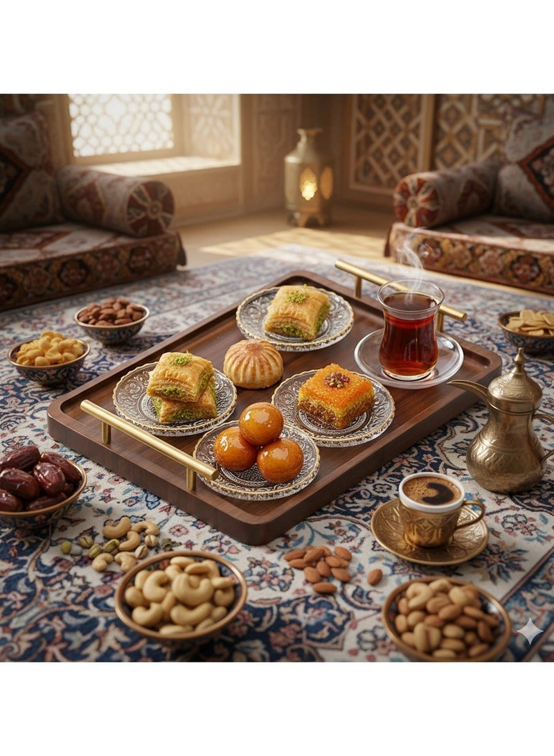 1pc Serving Tray with Gold Handles - for Ramadan Tea/Coffee/Fruits, Home Decor , Non-Slip Raised Edges, Sturdy Platter for Living Room/Office - Image 5