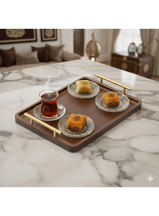 1pc Serving Tray with Gold Handles - for Ramadan Tea/Coffee/Fruits, Home Decor , Non-Slip Raised Edges, Sturdy Platter for Living Room/Office - Image 1