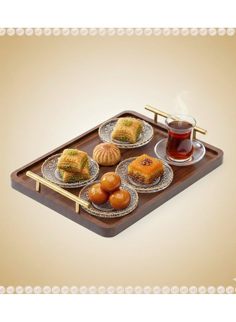 علبة خدمة 1pc مع مقابض ذهبية - للشاي / القهوة / الفواكه ، ديكور المنزل ، حواف غير قابلة للانزلاق ، طبق قوي لغرفة المعيشة / المكتب - Image 5