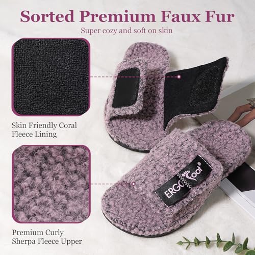 ERGOfoot Fuzzy House Slippers with Arch Support for Women Men, Orthopedic Slide Slippers for Plantar Fasciitis Open Toe Indoor House Shoes with Adjustable Straps, Foot Pain Relief/Pink Purple Marl - Image 4