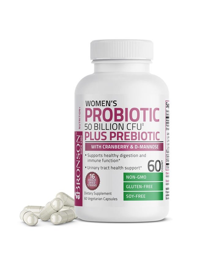 Bronson Women's Probiotic 50 Billion CFU + Prebiotic with Cranberry & D-Mannose – Vaginal Health, Healthy Digestion, Immune Function and Urinary Tract Support, Non-GMO, 60 Vegetarian Capsules  - Image 5