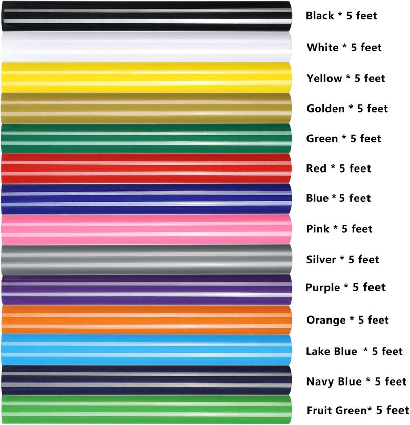 TUMIYA 14 Rolls Heat Transfer Vinyl, 12" x 5ft Adhesive Glossy Iron on Vinyl for T-Shirt, HTV Vinyl for Heat Press DIY Design Easy to Cut & Weed - Image 2
