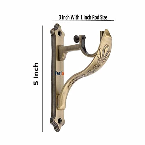FERIO Antique Brass Alloy Zinc Curtain Bracket Set and Curtain Finials for Door and Window Rod Fittings 1 Inch Rod Pocket (Curtain Holder 2 Pcs and Curtain Finial 2 Pcs) | Light-Filtering - Image 3