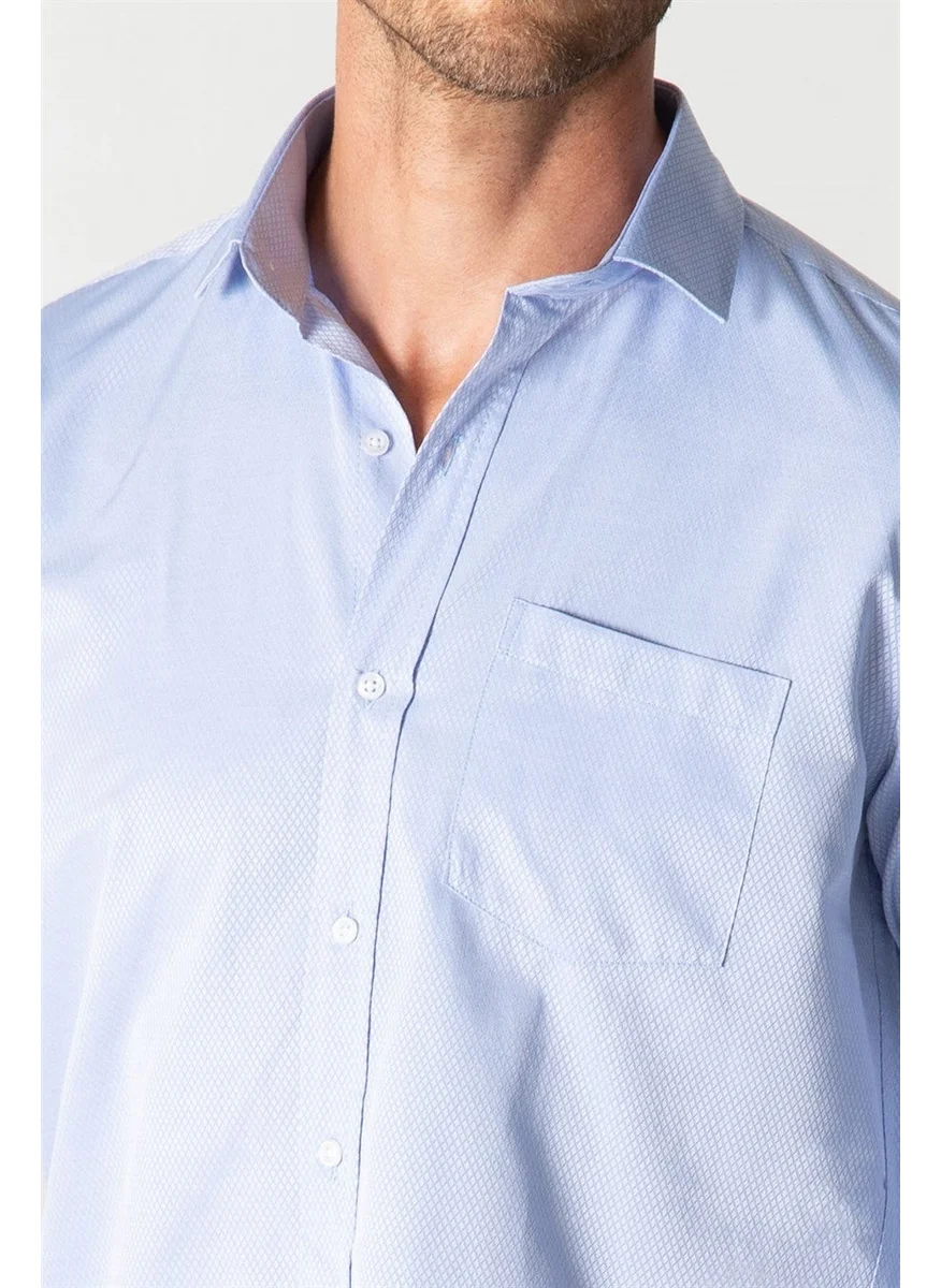 Tudors Classic Fit Long Sleeve Dobby Tie Collar Patterned Men's Blue Shirt