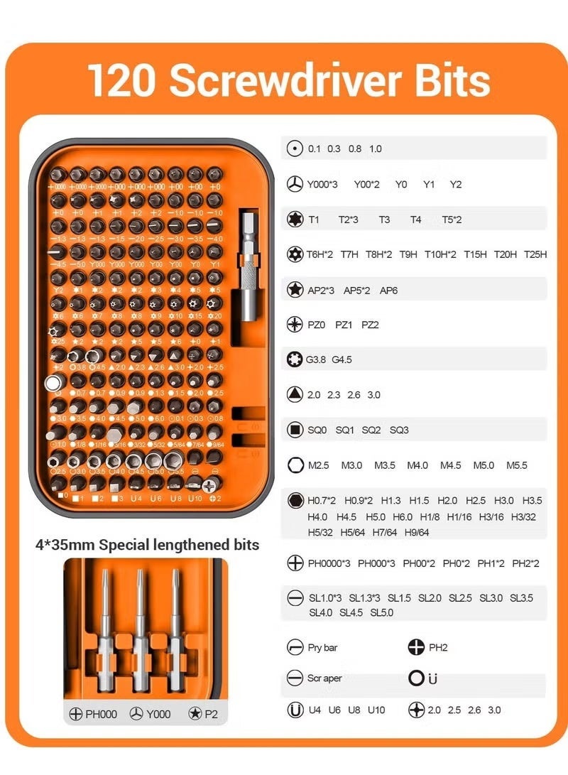 ELTRAZONE 130 in 1 Precision Screwdriver Set with 120 Bits, Magnetic Small Screwdriver Kit with Tweezers, Flat Phillips, Torx, Pentalobe & Star Bits for Phone, Laptop, PC, Computer, Game Console & Electronics Repair - Image 5
